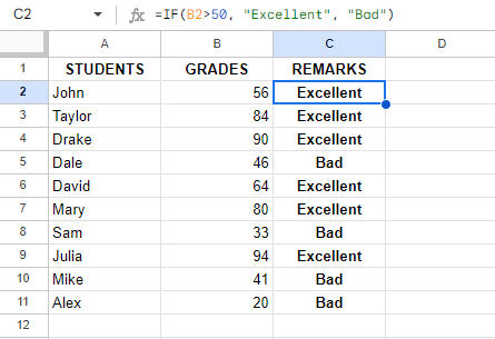 使用IF语句为所有学生分配评语 6