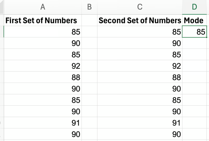 Excel非连续范围众数函数示例2