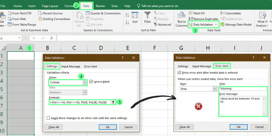 使用嵌套IF进行Excel数据验证示例2