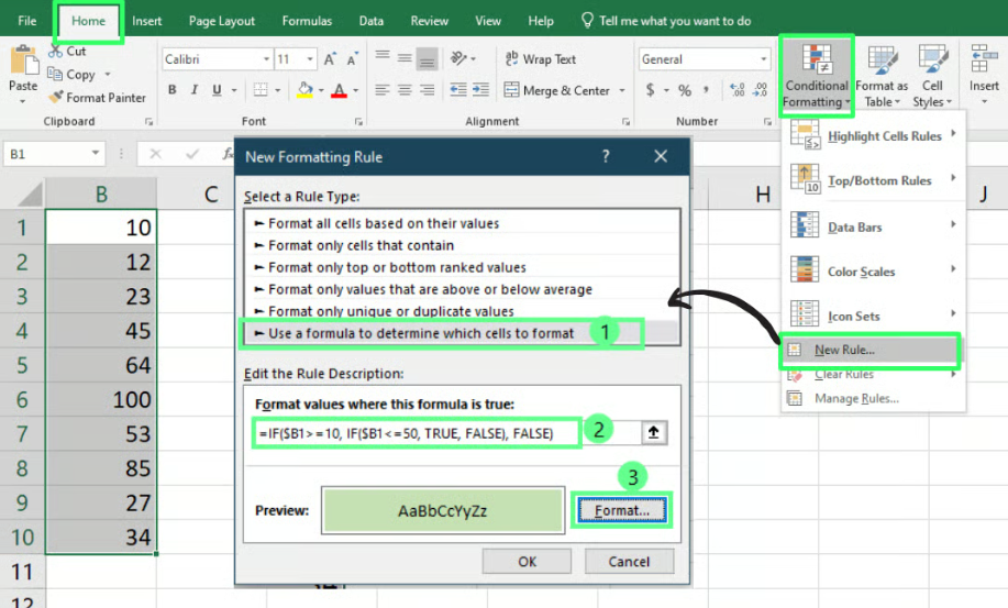 使用嵌套IF进行Excel条件格式示例4