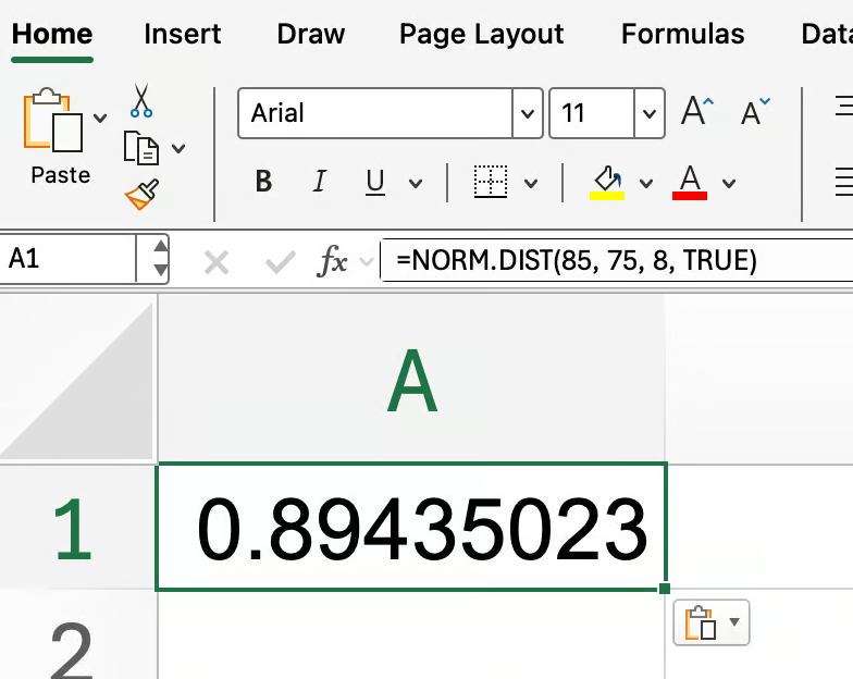 Excel NORM.DIST()函数TRUE参数示例2