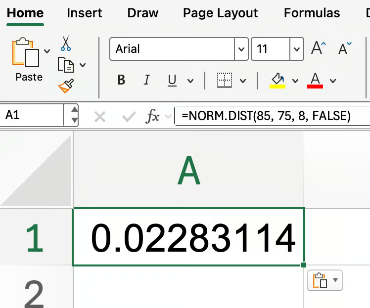 Excel NORM.DIST()函数FALSE参数示例3