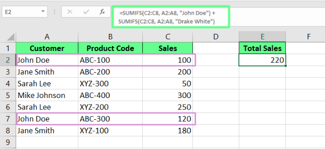 在 Excel 的 SUMIFS() 函数中实现 OR 逻辑。 4
