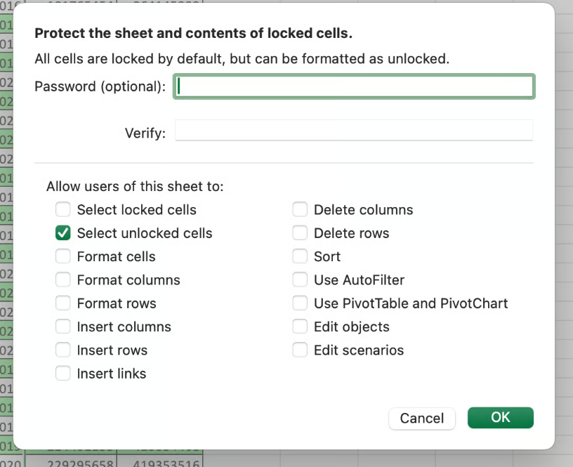 protect worksheet 14