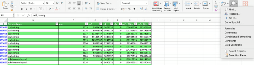 unhidding first olumn with go to comand 6