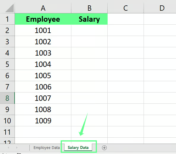 Excel中的工作表2，名为Salary Data 2