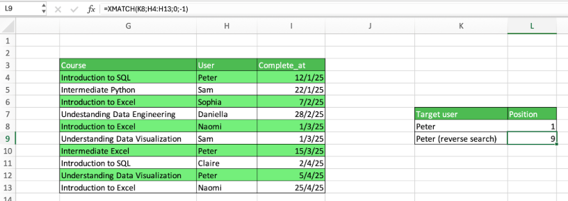 使用 XMATCH 进行反向搜索 4