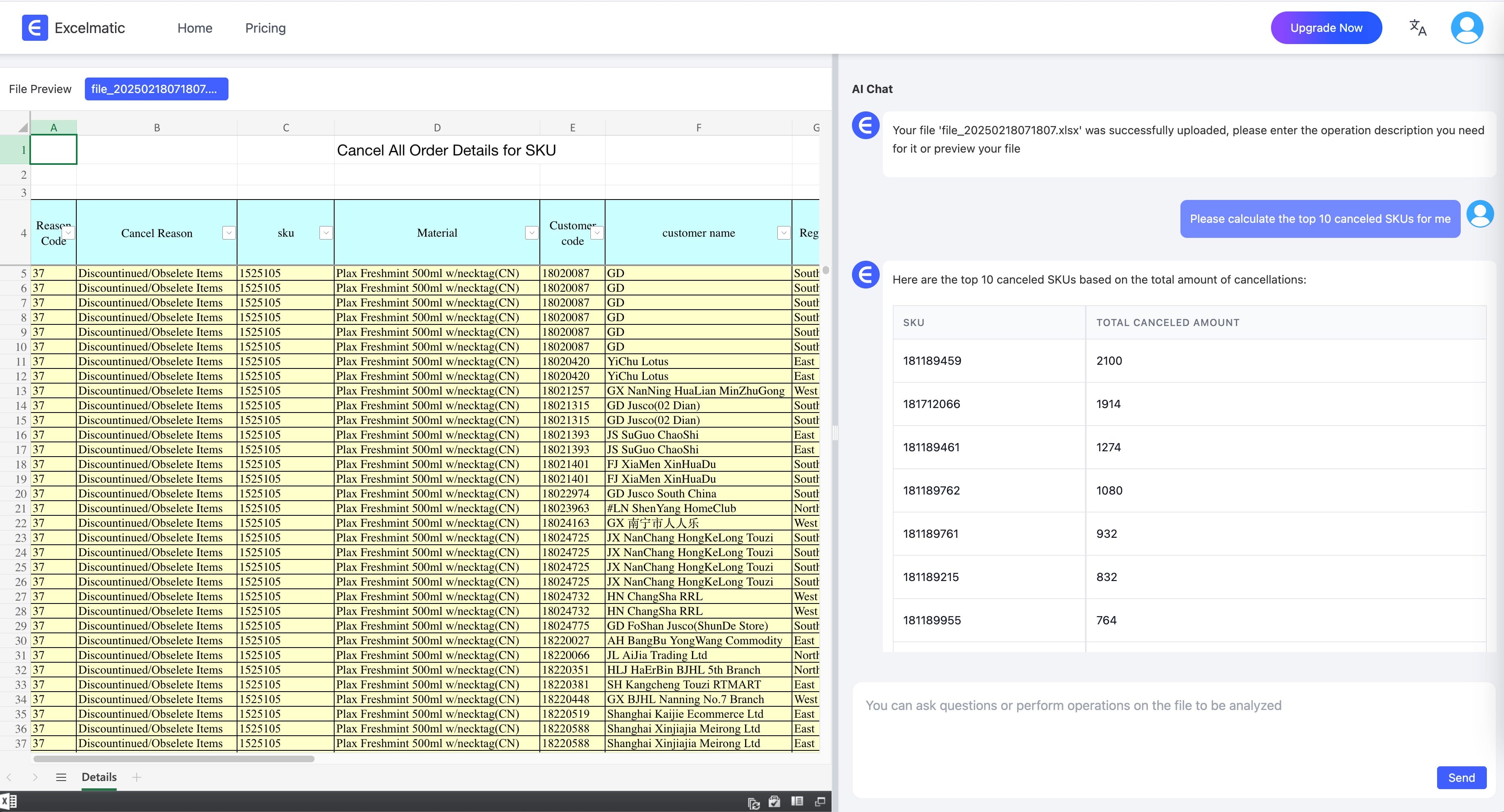 Primer chat con archivo excel