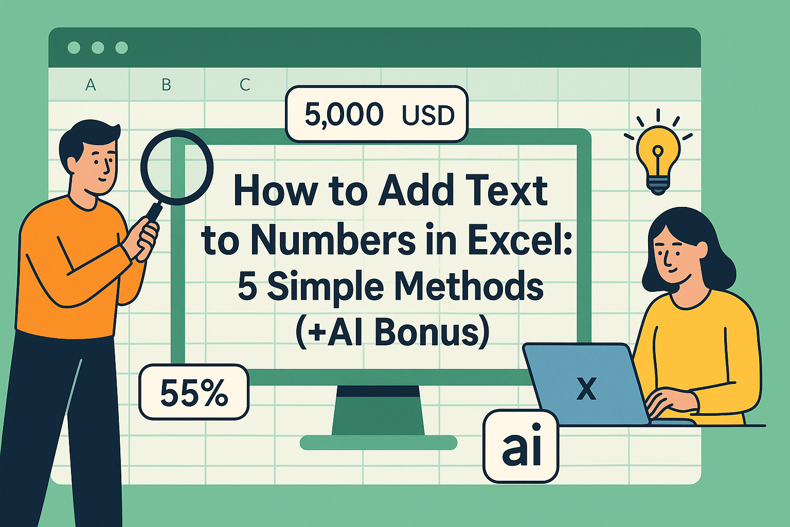 Cómo agregar texto a números en Excel: 5 métodos simples (+bono de IA)