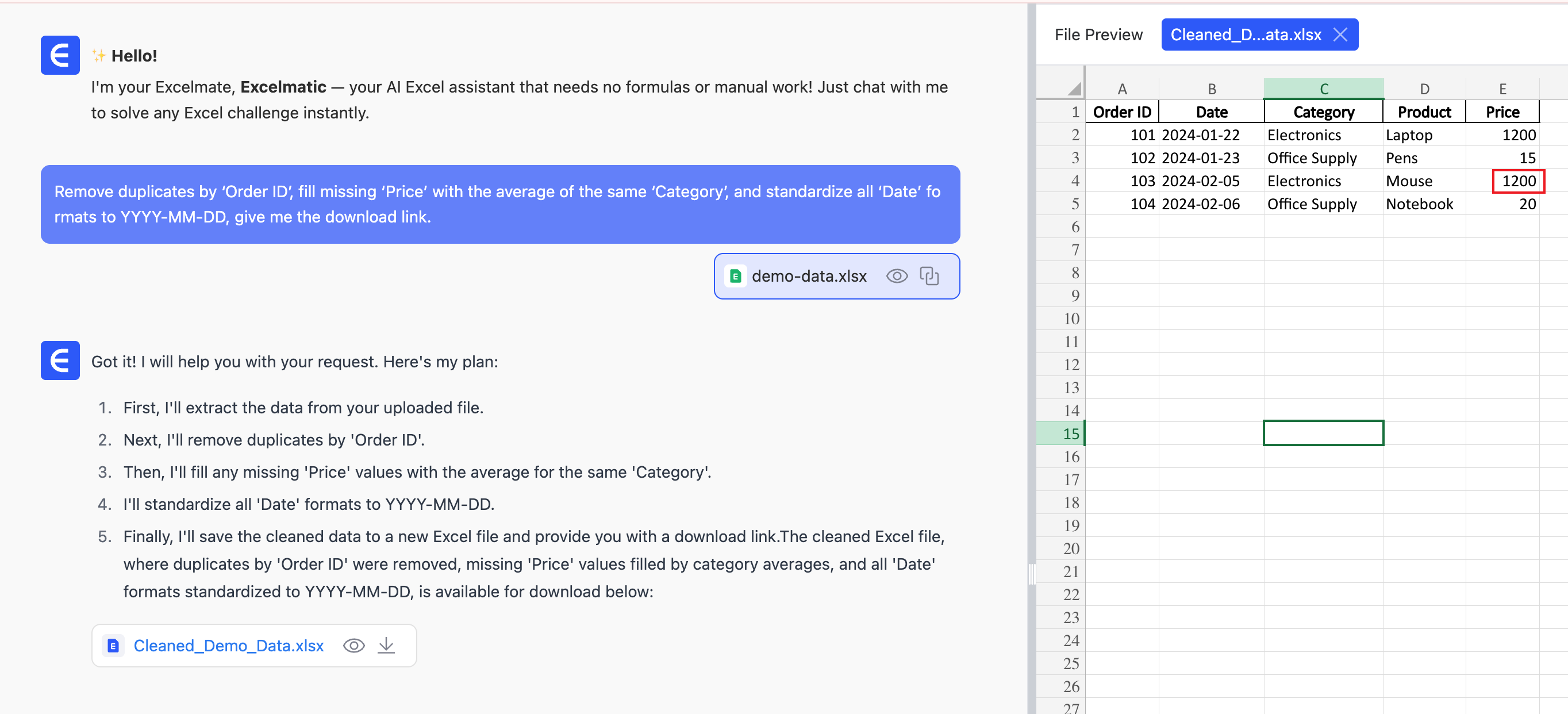 匡优Excel清理并填充了数据