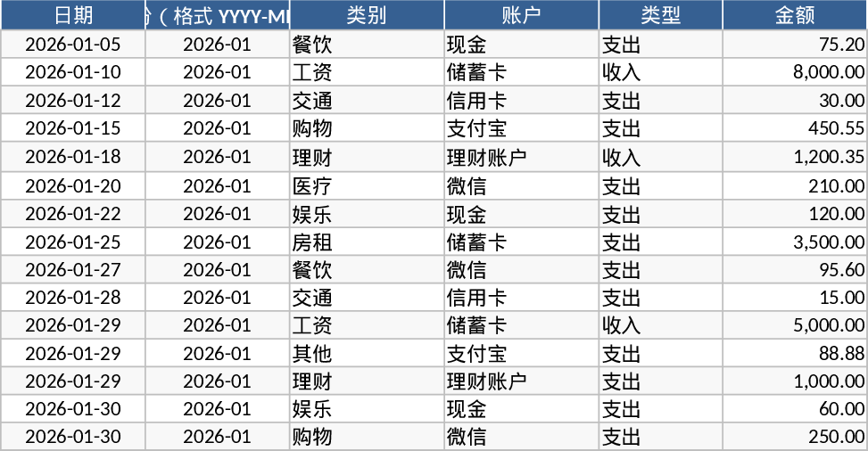个人月度收支记账与预算超支预警分析模板